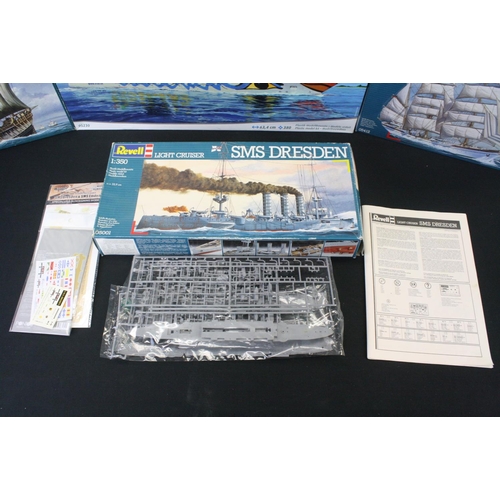 379 - 10 Boxed & unbuilt Revell plastic model kits, mostly ship kits, to include 3 x 500th Anniversary of ... 