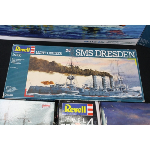 379 - 10 Boxed & unbuilt Revell plastic model kits, mostly ship kits, to include 3 x 500th Anniversary of ... 