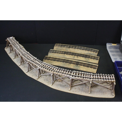 382 - Quantity of scenery and lay out accessories to include trees, track, walls, buildings etc plus plast... 