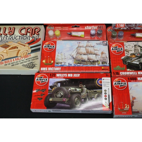 383 - Seven boxed Airfix plastic model kits, all sealed, to include 1:144 Space Shuttle, 4 x Starter Sets,... 