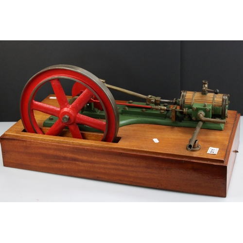 311 - Stationary Beam Engine in the Stuart Turner style, unmarked, main body green with red, wooden base, ... 