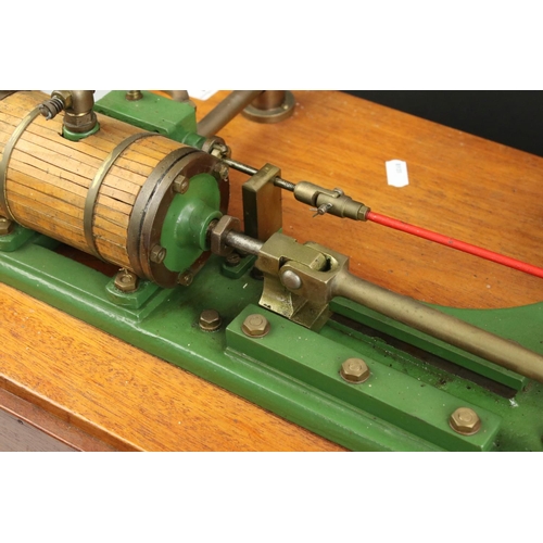 311 - Stationary Beam Engine in the Stuart Turner style, unmarked, main body green with red, wooden base, ... 