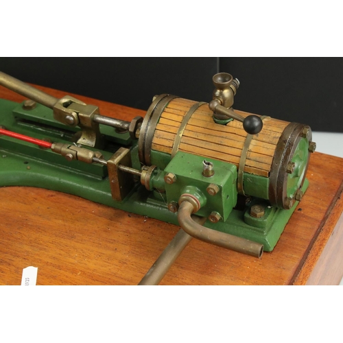 311 - Stationary Beam Engine in the Stuart Turner style, unmarked, main body green with red, wooden base, ... 