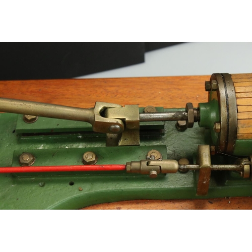 311 - Stationary Beam Engine in the Stuart Turner style, unmarked, main body green with red, wooden base, ... 