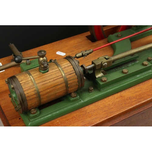 311 - Stationary Beam Engine in the Stuart Turner style, unmarked, main body green with red, wooden base, ... 