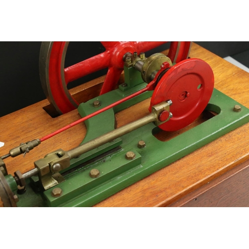 311 - Stationary Beam Engine in the Stuart Turner style, unmarked, main body green with red, wooden base, ... 