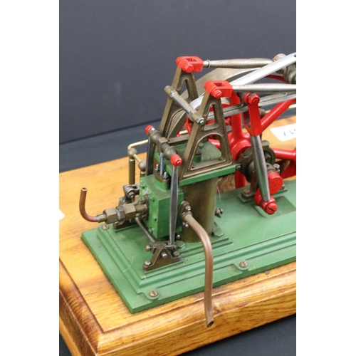 317 - Stuart Turner Beam Stationary Engine in main body green, on wooden base, 14.5 x 9