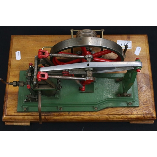 317 - Stuart Turner Beam Stationary Engine in main body green, on wooden base, 14.5 x 9