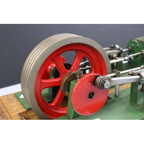 318 - Horizontal Stationary Mill Engine on wooden base, main body colour green, unmarked, possibly Stuart