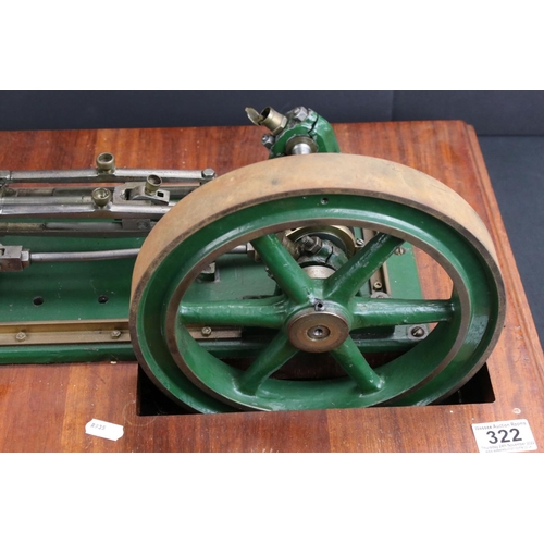 322 - Stationary Beam Engine in main body green on wooden base, unmarked, 25 x 16