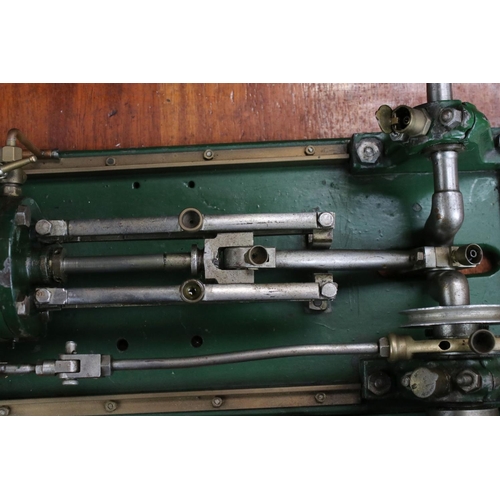 322 - Stationary Beam Engine in main body green on wooden base, unmarked, 25 x 16