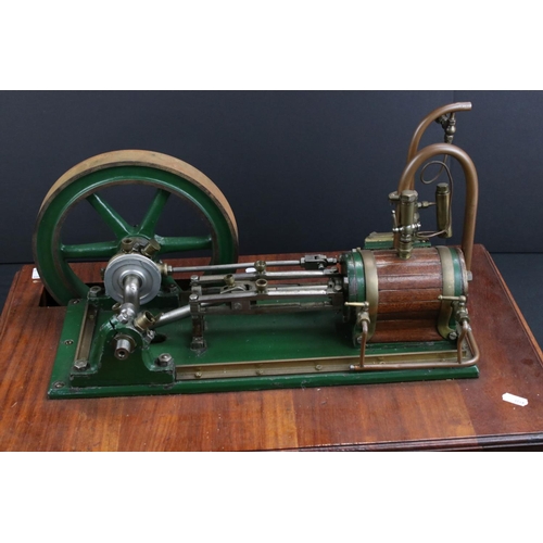 322 - Stationary Beam Engine in main body green on wooden base, unmarked, 25 x 16