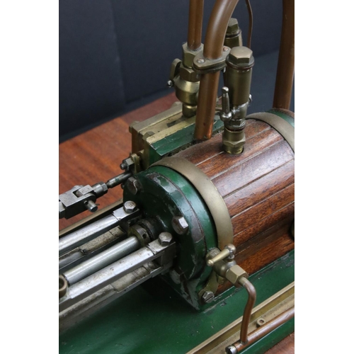 322 - Stationary Beam Engine in main body green on wooden base, unmarked, 25 x 16