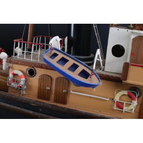 327 - Large well built tug boat made for engine fittings (none present), shows some wear and display dust ... 