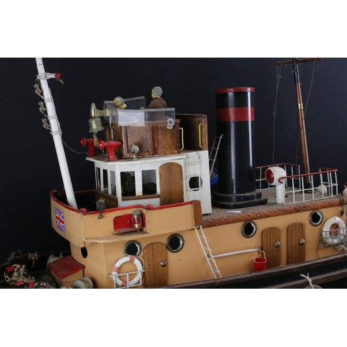 327 - Large well built tug boat made for engine fittings (none present), shows some wear and display dust ... 