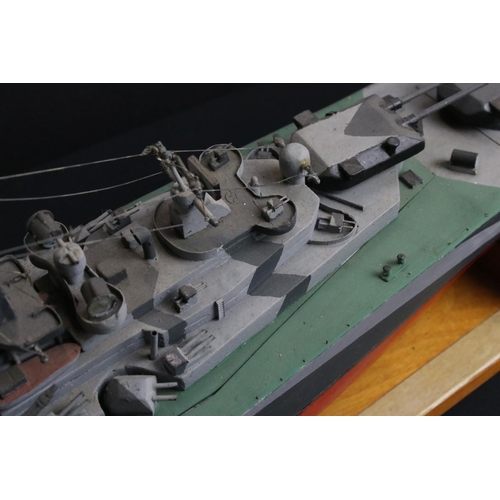 329 - Two painted wooden models of batlteships to include Bismarck and Tirpitz