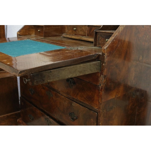 118 - Early 18th century Walnut and Feather Banded Bureau, the fall front opening to a fitted interior wit... 