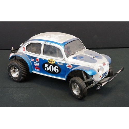 403A - Two Radio Control Cars to include 1 x Tamiya Baja Bug in blue and white, Tamiya Toyota Hilux in blac... 