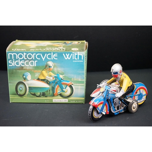 445 - Six boxed tinplate motorcycles, to include Schylling United States Postage Special Delivery, Orienta... 