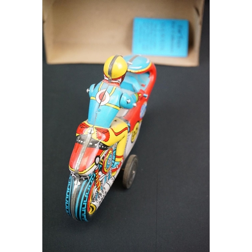 445 - Six boxed tinplate motorcycles, to include Schylling United States Postage Special Delivery, Orienta... 