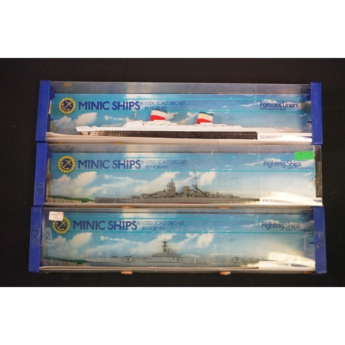 1189 - 13 Boxed Hornby Minic Ships 1:200 diecast models and sets, to include M902 Ocean Terminal Set, M906 ... 