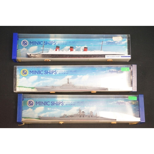 1189 - 13 Boxed Hornby Minic Ships 1:200 diecast models and sets, to include M902 Ocean Terminal Set, M906 ... 