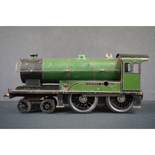 187 - Bassett Lowke O gauge clockwork Princess Elizabeth 4-4-0 locomotive with tender, no key, paint wear