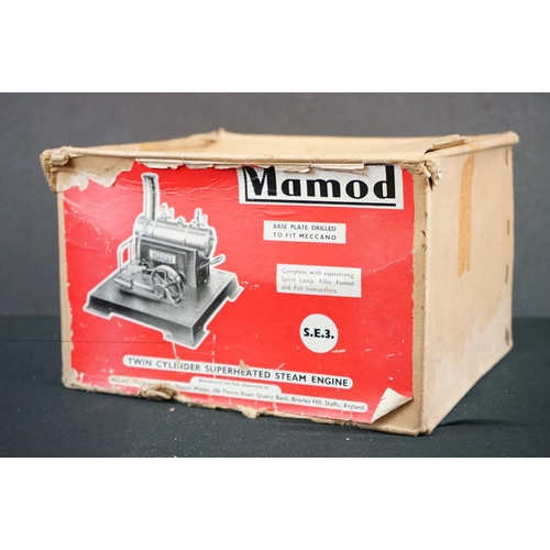 308 - Boxed Mamod SE3 Twin Cyclinder Superheated Steam Engine, grubby with play wear, tatty box