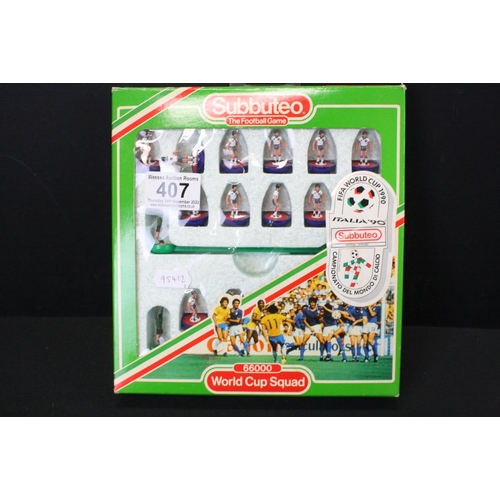 407 - Subbuteo - Three boxed World Cup teams to include 653 England, 410 Brazil and 681 West Germany, comp... 