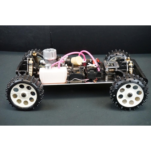 402 - Boxed Kyosho 1:8 Burns DX 4WD Radio Controlled .21 Engine Powered Racing Buggy