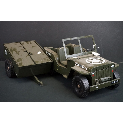 426A - Three Action Man scale vehicles to include jeep with trailer, jet fighter plane & army truck along w... 