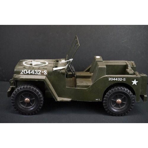 426A - Three Action Man scale vehicles to include jeep with trailer, jet fighter plane & army truck along w... 