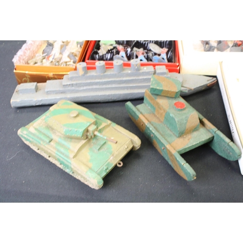 450 - Collection of around 150 play worn mostly military metal figures and diecast vehicles, to include 19... 