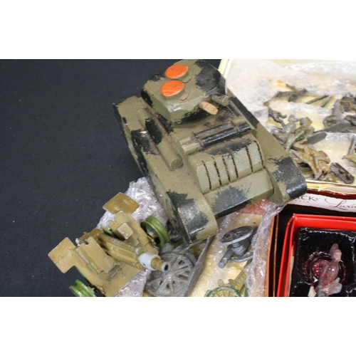 450 - Collection of around 150 play worn mostly military metal figures and diecast vehicles, to include 19... 