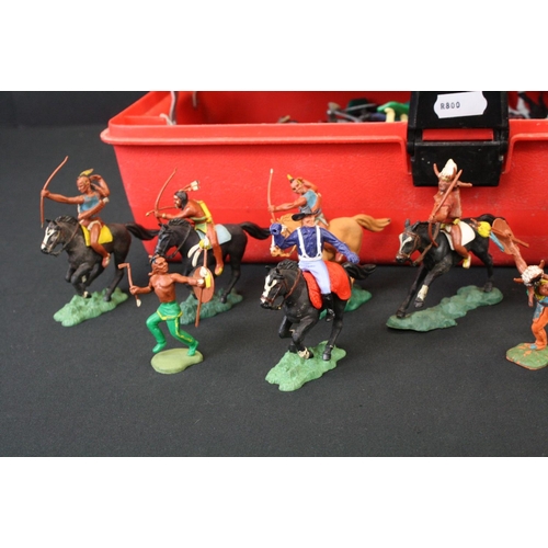 455 - Collection of plastic figures to include soldiers, knights, cowboys & Indians and animals, featuring... 