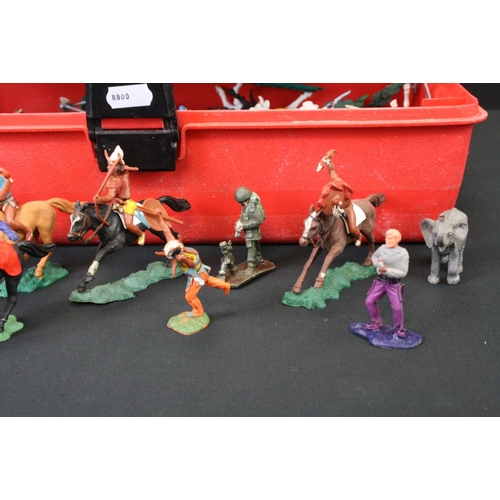 455 - Collection of plastic figures to include soldiers, knights, cowboys & Indians and animals, featuring... 