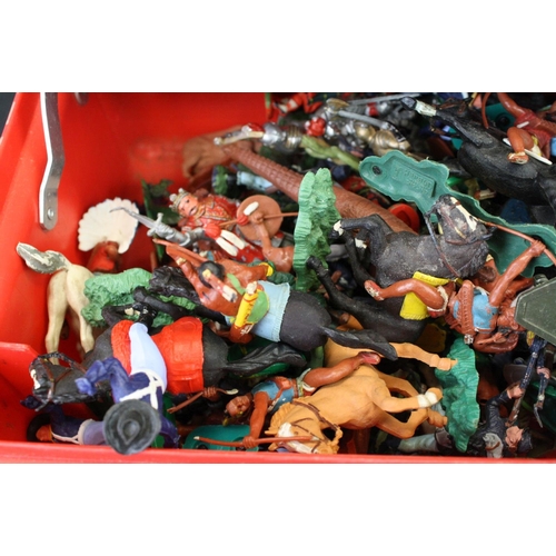 455 - Collection of plastic figures to include soldiers, knights, cowboys & Indians and animals, featuring... 