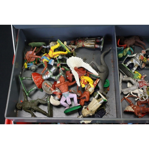 455 - Collection of plastic figures to include soldiers, knights, cowboys & Indians and animals, featuring... 