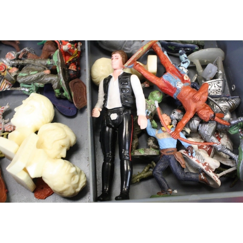 455 - Collection of plastic figures to include soldiers, knights, cowboys & Indians and animals, featuring... 