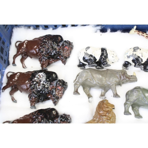 458 - 28 mid 20th C metal zoo animal figures, mainly Britains, also featuring Charbens, to include giraffe... 