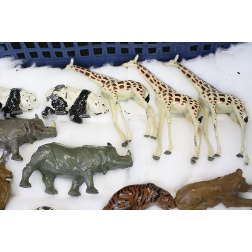 458 - 28 mid 20th C metal zoo animal figures, mainly Britains, also featuring Charbens, to include giraffe... 