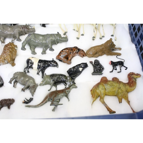 458 - 28 mid 20th C metal zoo animal figures, mainly Britains, also featuring Charbens, to include giraffe... 