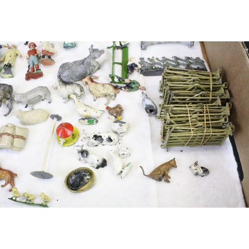 460 - Over 40 Mid 20th C metal figures, mostly farm animals, figures and accessories, mainly Britains, to ... 