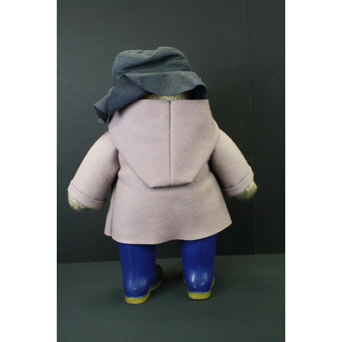 465 - Original Paddington Bear soft toy with blue Dunlop boots, blue hat, lilac coat and original laminate... 