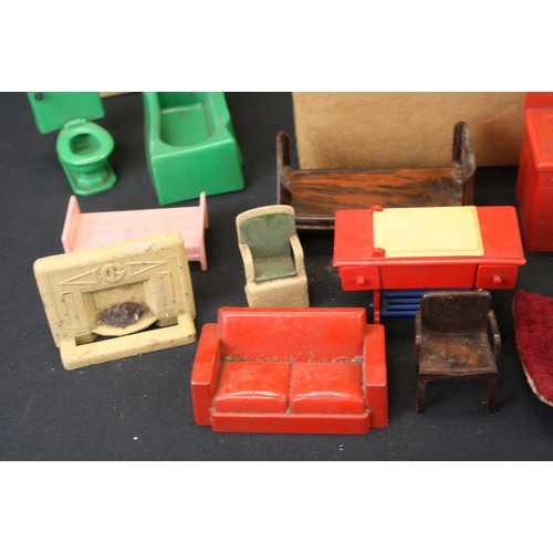 470 - Quantity of plastic & tin plate dolls house furntiure to include Kleeware, grubbby