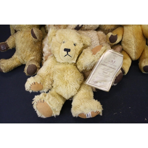 471 - Fifteen Teddy Bears including Dean's Golden Mohair Bear. Limited Edition Lexie Haworth ' Edward Bear... 