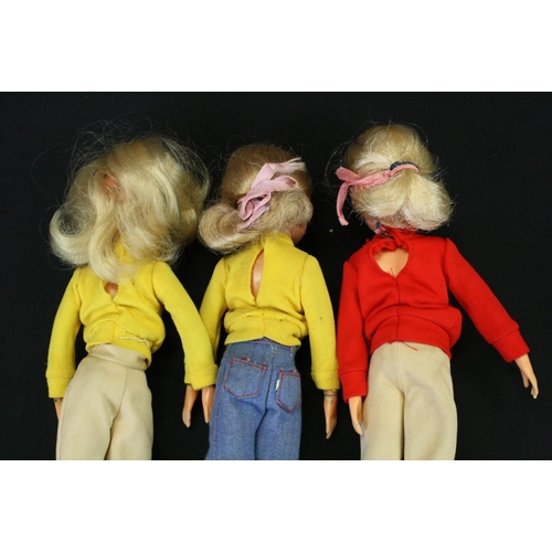 472 - Sindy - Three clothed Sindy Fashion dolls, marked 033055X to neck (including a 2nd gen example), tog... 