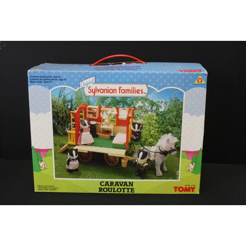 477 - Four Boxed Tomy Sylvanian Families sets to include Canal Boat no. 3036, Cottage Hospital and Nurse E... 