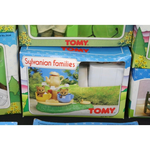 478 - 20 Boxed Tomy Sylvanian Families sets & accessories to include Glass Fronted Bookcase 3296, Baden & ... 