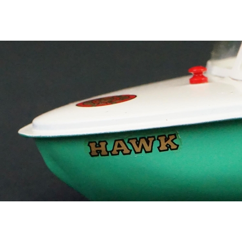 433 - Three boxed Sutcliffe metal boats to include Jupiter in red & white, Merlin electric Speed Boat in r... 